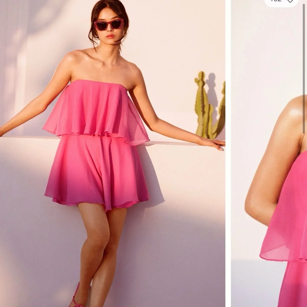Pink Strapless Ruffled Romper - Picture 1 of 3